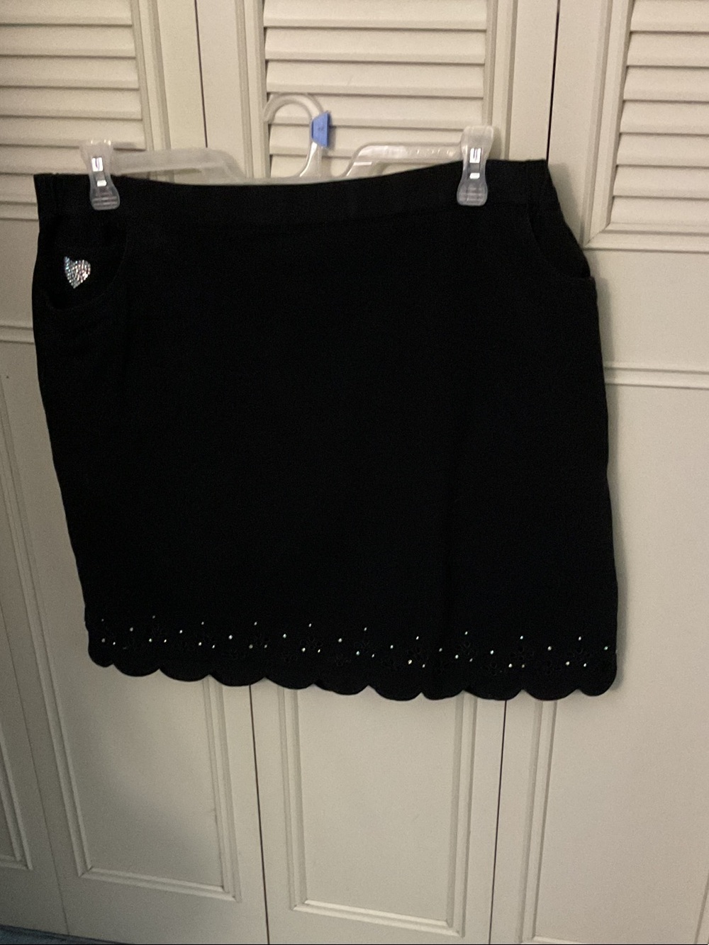 Women's Black Scalloped Hem Mini Skirt with Stud Detail
